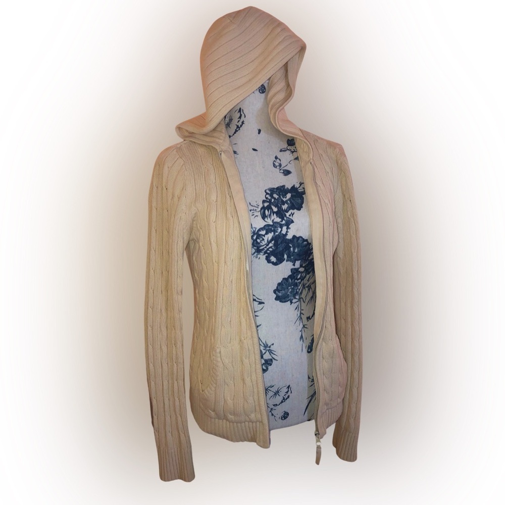 St. John’s Bay Knitted Hoodie with Pockets– Cream, Size MT– Excellent Condition